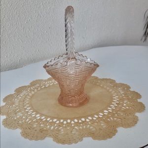 Pink depression glass basket